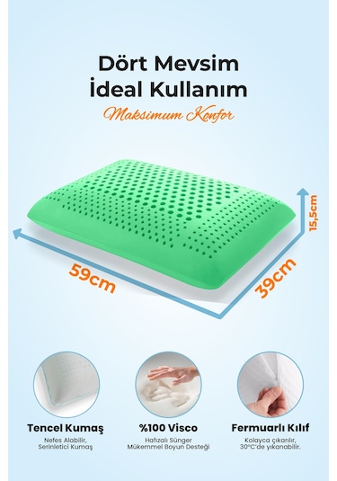 Viscofoam Air Terapi Hava Kanallı Ortopedik Yastık Visco Yastık Yeşil 60x40x16cm
