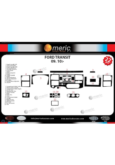 Ford Transit Konsol-torpido Kaplama 2010-2014 22 Parça-piano Black Piano Black