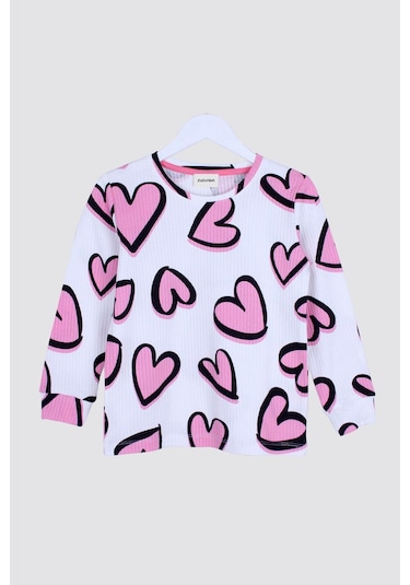 Zuzunga Kalp Desenli Fitilli İnterlok Kumaş %100 Pamuk Kız Çocuk Pijama Takımı Beyaz Zuzunga Kalp Desenli Fitilli İnterlok Kumaş %100 Pamuk Kız Çocuk Pijama Takımı Beyaz