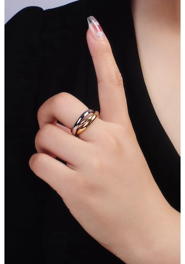 Trinity 3lü Birbirine Geçmeli Sarmal Çelik Stres Yüzük Cl44 Pembe