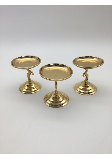 3'lü Atlı Gold Lokumluk, Çay Ve Kahve Yanı Sunumluk, Metal Şekerl