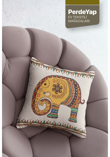 Etnik Hint İşlemeli Fil Desenli 4'lü Kırlent Kılıfı