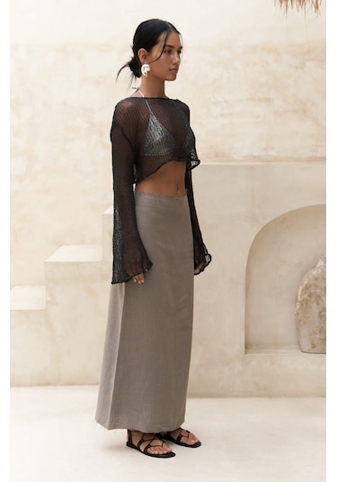 Mai Collection Mai Studios Co. Daisy Füme İnce Triko Crop Füme