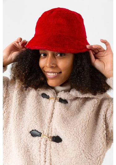 Kadın Peluş Bucket Şapka 1102 Rkş-01 Kırmızı Kırmızı