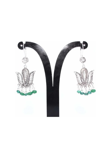 Zümrüt Taşlı 925 Ayar Gümüş Telkari Küpe N11.101315