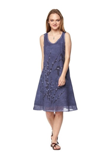 Şile Bezi Indigo Kolsuz Doğa Elbise Mavi