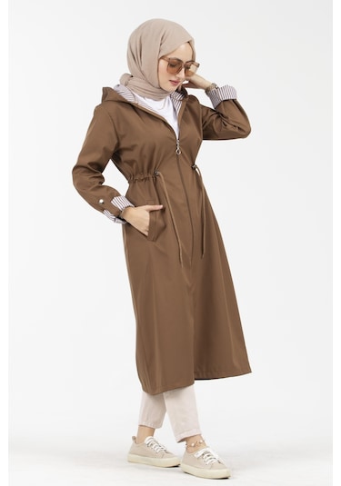 Sevitli İçi Çizgili Trençkot-taba-2733-taba Taba