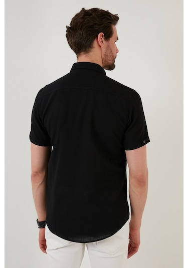 Buratti Düğmeli Yaka Pamuklu Slim Fit Cepli Erkek Gömlek Cf21S111153 Siyah