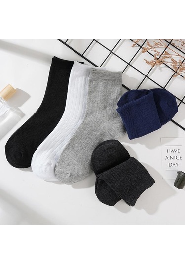 Siyah 5 Çift/grup Erkek Dikey Çizgili Pamuklu Çorap Orta Buzağı Nefes Alabilen Çorap İş Spor Çorapları Siyah