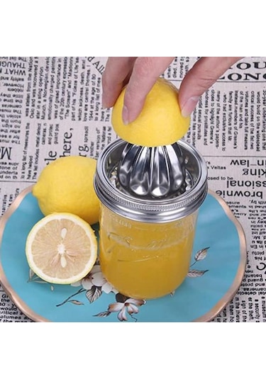 2 Adet Manuel Meyve Sıkacağı Taşınabilir Geniş Ağızlı Kavanoz Vidalı Kapaklı Delikli Gıda Sınıfı Paslanmaz Çelik Limon Portakal