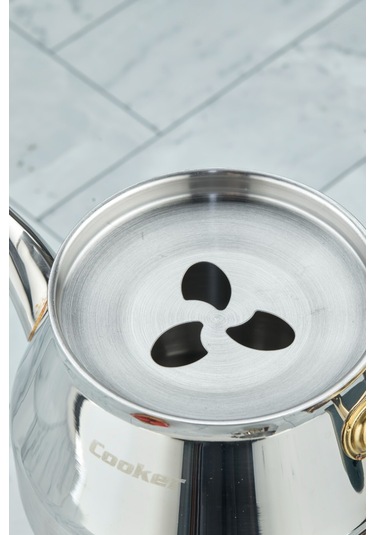 Everest 18/10 Paslanmaz Çelik Orta Boy Çaydanlık 0,75 L Demlik 1,75 L Alt Hazne Krem