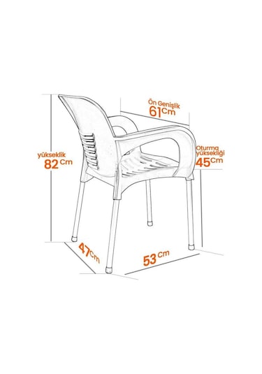 Sadikplastik 4 Adet Metal Ayaklı Eyfel Plastik Sandalye Turuncu