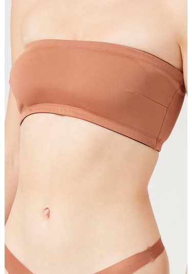 Straplez Crop Top Büstiyer Sütlü Kahve Sütlü Kahverengi