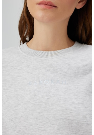 NAKIŞLI CROP SWEATSHIRT GRİ Gri