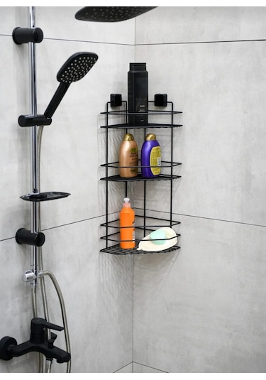 Hagenömür Boyu Paslanmaz Yapışkanlı Banyo Köşeliği Siyah Çok Renkli