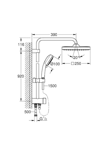 Grohe Tempesta Cosmopolitan System 250 Cube Duvar Bağlantılı Divertörlü Duş Sistemi - 26694000 Krom