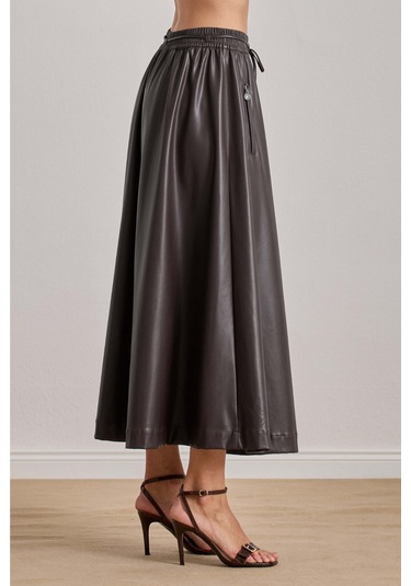 Maxi Kahverengi Deri Etek Kahverengi