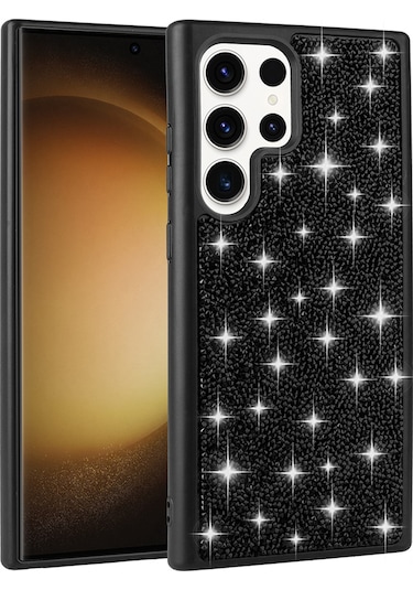 Ardemix Galaxy Uyumlu S22 Ultra Kılıf Parlak Taşlı Tasarım Ardx Pırlanta Kapak - Siyah Siyah