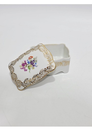 Limoges Çiçek Figürlü Mini Porselen Sandık