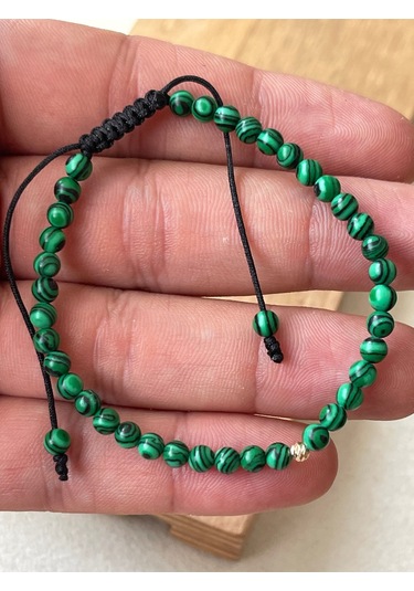 14 Ayar Altın Dorikalı Doğal Malahit Taşlı Şık Altın Bileklik Altın