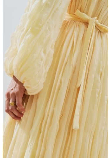 Piliseli Şifon Elbise Soft Sarı Soft Sarı