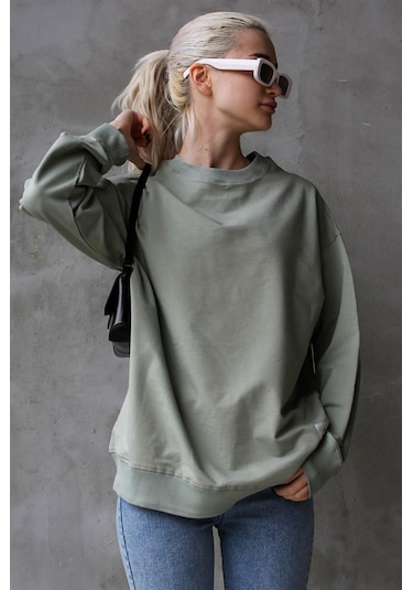 Madmext Mint Yeşili Basic Oversize Kadın Sweatshirt Mg1686 Mint Yeşili