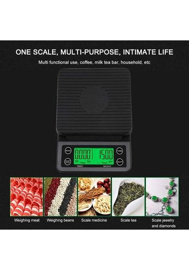 3 Kg Zaman Ayarlı Hassas Kahve Terazisi Tartı 0.1gr Hassasiyet