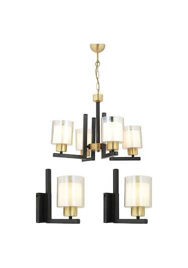 Tisse 4 Lü Siyah-Eskitme Modern Tasarım Yatak Odası Salon Avize-Aplik Seti 3 Parça