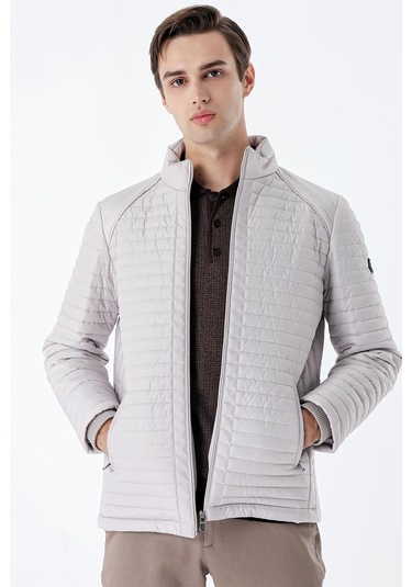 Taş Rengi Kapitone Dolumlu Dik Yaka Astarlı Slim Fit Dar Kesim Casual Mont 1007235264-Taş Rengi Taş