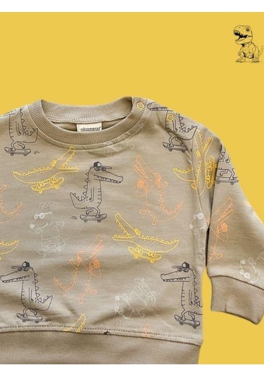 Cantoy Erkek Bebek Dinazor Desenli Sweatshirt-15354 Kahverengi