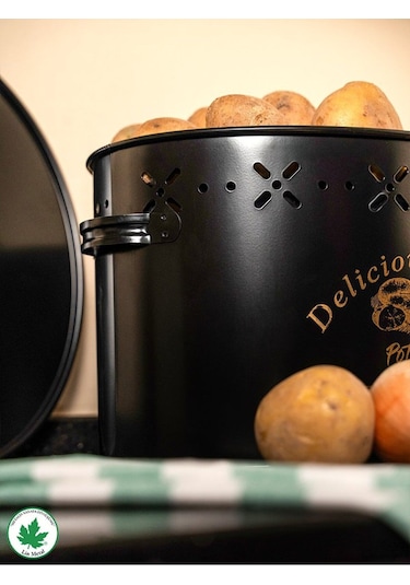 Lin Metal Büyük Boy Bölmeli Lüx Metal Patates Soğan Kovası - Siyah