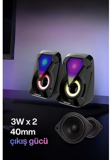 Sprange Sr-pn785 2.0 Rgb Işıklı Multimedia 5v 3w 2 Gaming Oyuncu Speaker -siyah