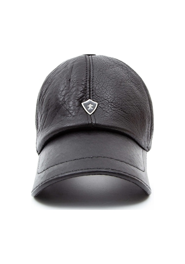 Tamer Tanca Erkek Hakiki Deri Siyah Şapka 524 1864k Sapka Sk21-22 Sıyah Siyah