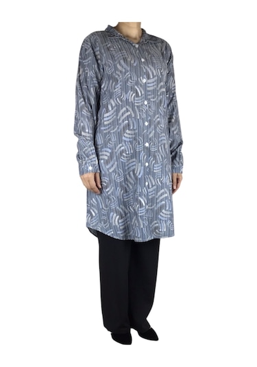 Kadın Önü Düğmeli Yakalı Kol Manşetli Gömlek Mavi