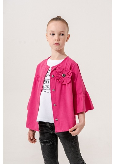 Kız Çocuk Çiçek Gömlekli İkili Kız Takım 3127 Fuşya