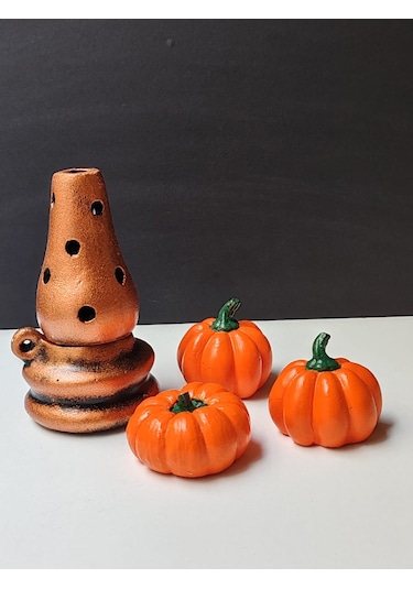 Dekoratif Balkabağı 3'lü Set, Turuncu El Yapımı, Ev Dekoru, Masa Dekoru, Obje, Biblo