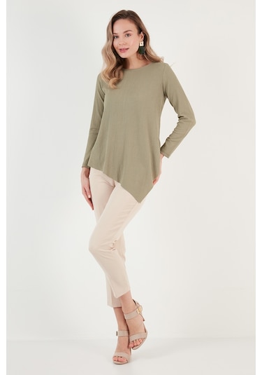 Lela Bisiklet Yaka Esnek Dokulu Asimetrik Bayan Bluz 5864971 Olive