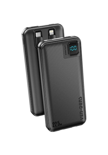 Ven-dens Vd-pb061 20000mah Premium Powerbank Dahili Çift Kablolu Siyah