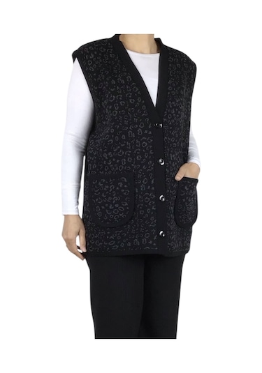 Kadın Önü Düğmeli Cepli Kalın Kışlık Kısa Yelek Siyah