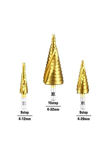 Springsun Üçgen Saplı Spiral Basamaklı Matkap Ucu Seti - Metal, Ahşap, Plastik İçin 4-32mm Çoklu Delik Açma