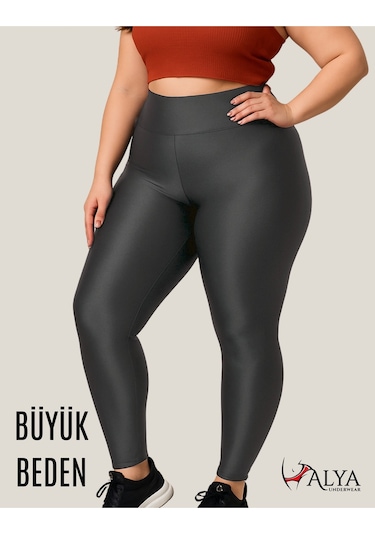 Alya Underwear Büyük Beden Tayt Dalgıç Kumaş Yüksek Bel Antrasit