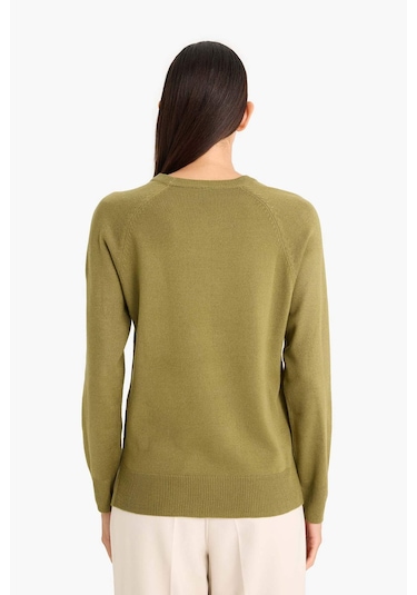 Defacto Relax Fit Bisiklet Yaka Basic Düz Triko Kazak I6913az25wnkh463 Haki