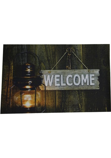 Welcome Gaz Lambası Desenli Kauçuk Kapı Önü Paspası