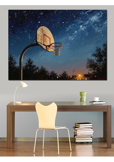 Ahşap Tablo Gece Altında Basketbol Potası Tablosu