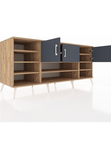 Kronos Konsol 9 Raflı 3 Kapaklı 176x59x83 Çam-antrasit/çam Antrasit/çam