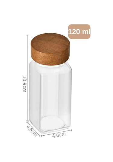 Akasya Kapaklı 12 Adet Cam Baharatlık Seti 120 Ml Ahşap