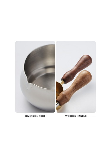 Shineyee 60ml Gümüş Küçük Boy 304 Paslanmaz Çelik Kahve Çekirdek Fincanı, Akışkan Taşıma Ağızlı, Ceviz Ağacı Saplı Sosu/süt Fincanı