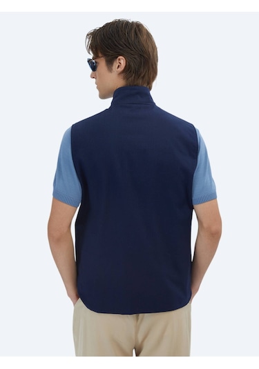 Lacivert Regular Fit Dik Yaka Casual Dokuma Spor Yelek Lacivert