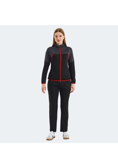 Slazenger ROCKSTAR Kadın Fermuarlı Dik Yaka Cepli Siyah Eşofman Takımı
