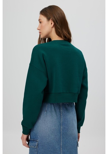 NAKIŞLI CROP SWEATSHIRT YEŞİL Yeşil
